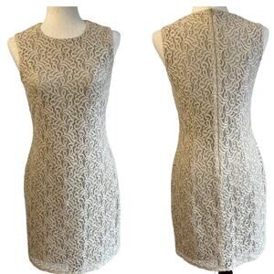 Lace Sheath Dress Sleeveless Beige Cotton Blend Size Small